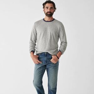 Faherty Cloud Cotton Reversible Crew Navy/Striped